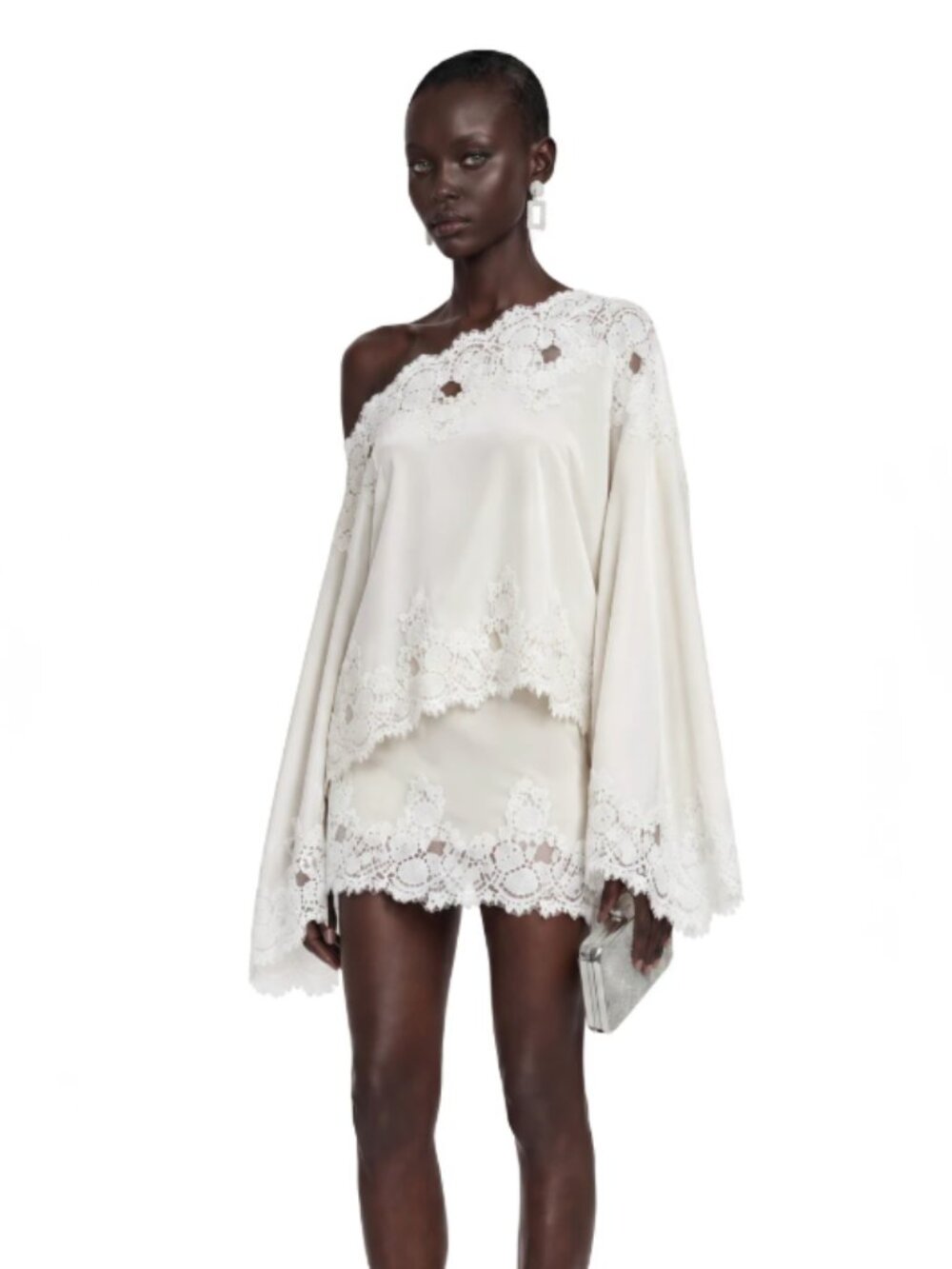 NWT Miss Rosier Sophia White One Shoulder Top & Skirt Set with Lace Trim